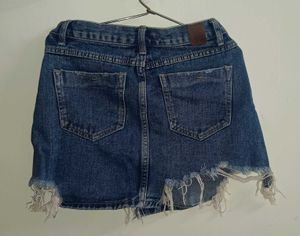 Distressed Denim Mini Skirt