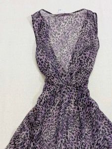 Vintage Y2K Sheer Purple Leopard Lace Trim Dress