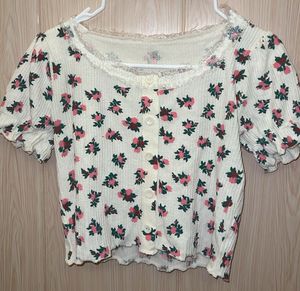 Floral Print Cropped Puff Sleeve Top