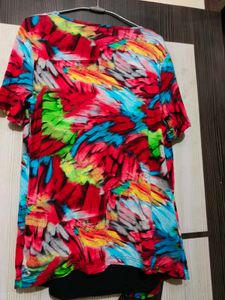 Vibrant Abstract Print Asymmetrical Tunic