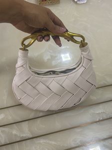 Chic Woven Handbag with Gold Handle