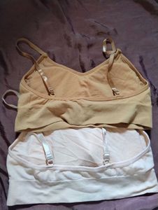2 Lightly Padded Bralettes | Beige &amp; Mustard