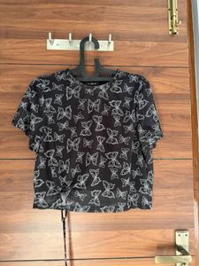 Sheer Butterfly Print Crop Top
