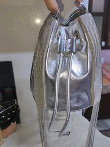 Shiny Silver Bucket Bag