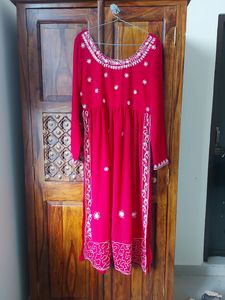 Poshak Hub High Slit A-Line Kurti Set In Pink (NEW