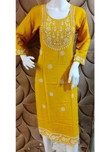 Chikankari yellow kurti