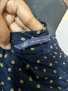 Navy Blue Printed Button-Down Shirt
