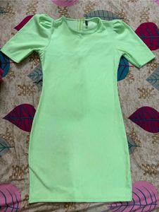 Neon Green Puff Sleeve Bodycon Dress