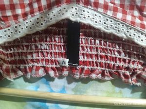 Gingham Puff Sleeve Square Neck Top