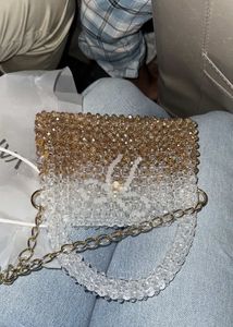 Crystal handmade Beaded Gold &amp; White Shoulder Bag
