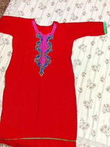Red Embroidered Kurta