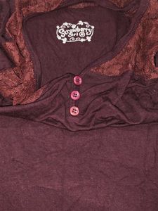 Burgundy Lace Detail Tunic Top
