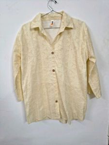 Light Yellow Eyelet Button-Up Top