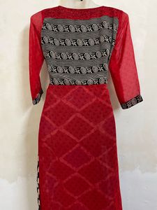 Red &amp; Black Printed long anarkali Kurta