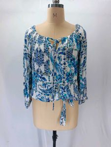Boho Print Tie-Front Blouse