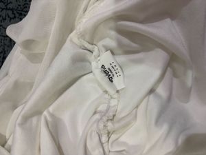 Chic White Mesh Overlay Ruched Top