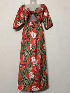 Tropical Print Cut-Out Maxi Dress with pockets