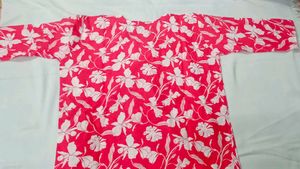 Pink Floral short Kurta with White Embroidery
