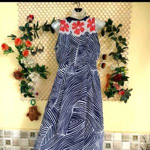 Stylish Blue & White Printed  sun Dress