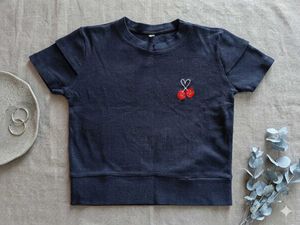 Navy Cherry Embroidered T-Shirt