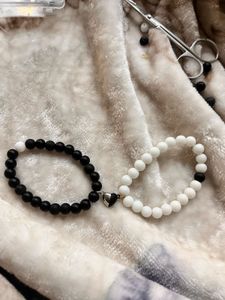 Magnetic matte black and white Couple Bracelets