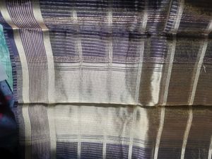 Elegant Blue &amp; Gold Striped Saree