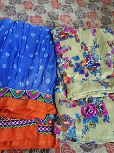 Floral Print & bandhni ghagra