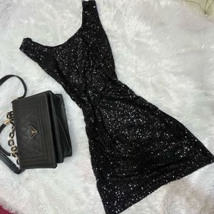 Sparkly Black Sequin Mini Dress