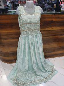 Elegant Light Green Ethnic Gown with pant