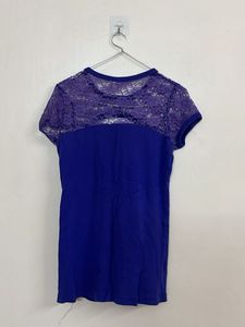 Blue Lace Detail Cutout Top