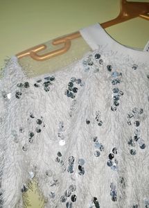 White Fur Glittering Top