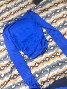 SHEIN Pink blue Ribbed Long Sleeve Top