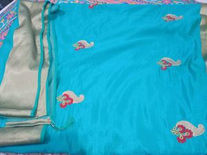 Elegant Turquoise Silk Saree