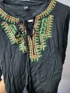 Black Colored Thread Embroidered Tunic