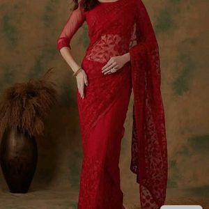 Red Embroidered Net Saree gift hamper