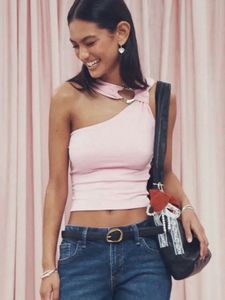 Pink One Shoulder Crop Top
