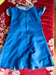 Vintage Blue Dress with Gingham Trim