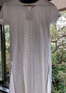 White Threadwork Cotton Kurta
