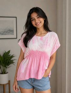Pink &amp; White Tie-Dye Tunic Top