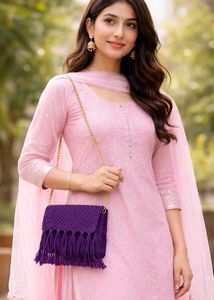 Purple Macrame Fringe Sling Bag