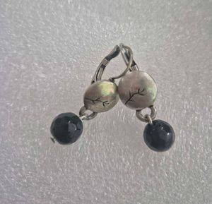Elegant Silver &amp; Black Stone Earrings