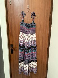 Boho Printed Tiered Maxi Dress with Smocked Bodice