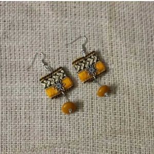 Handmade Yellow & Black Ethnic Earrings