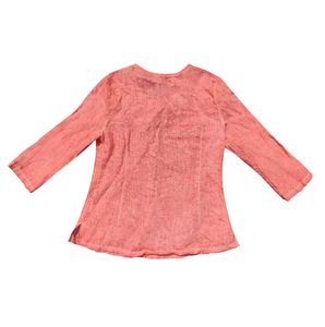 Coral Embroidered Button-Down Blouse