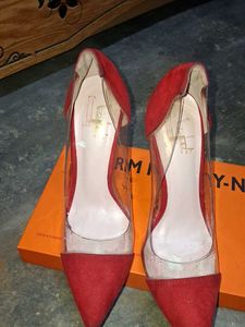 Red Suede Clear Panel Heels
