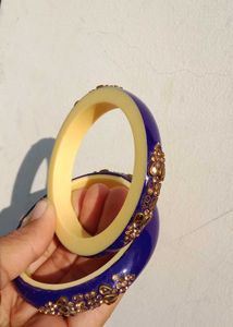 Exquisite Royal Blue Bangles with Gold Embellishme