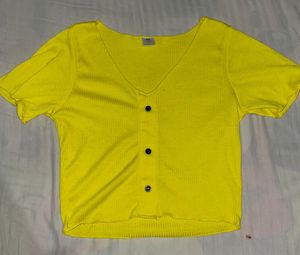 V-Neck Button-Up yellow Top