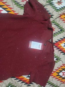 Maroon Sparkle Fashion Top ,SIZE=XL