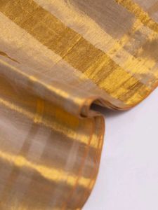 Elegant Gold Stripe tissue cotoon Saree