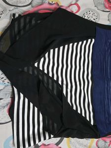 Stylish Blue Striped Top with Overlay